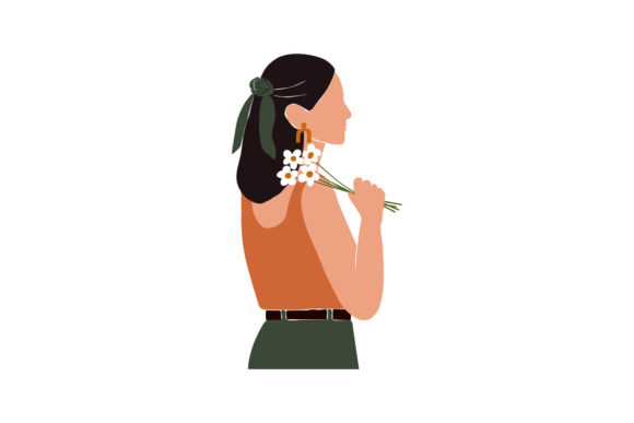 Abstract Beautiful Womanflowers Bouquet Graphics and Illustrations Review