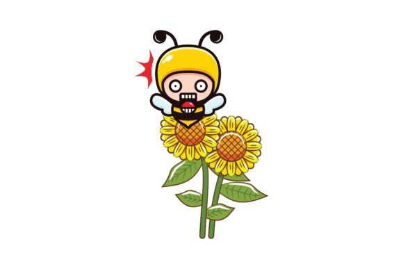 Bee Flying on Sunflower Graphics and Illustrations Review