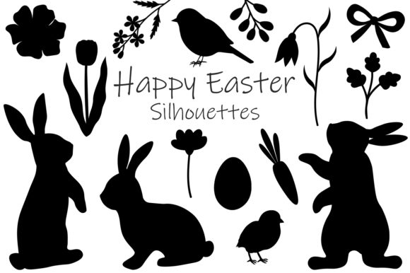 Bunny Silhouettes. Easter Silhouettes Graphics and Illustrations