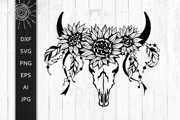 Cow Skull with Sunflowers Graphics and Illustrations Review