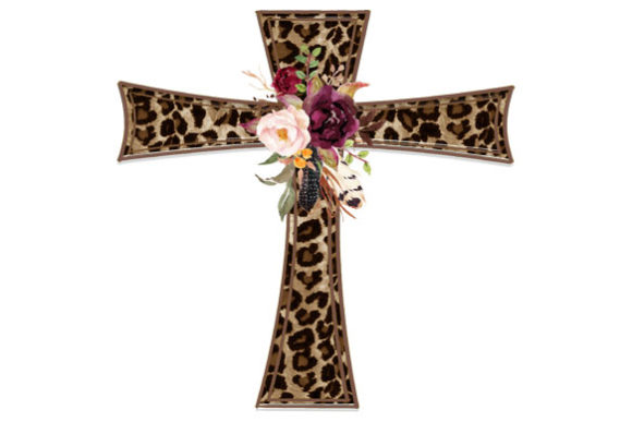 Cross and Flowers Leopard Sublimation Graphics for Crafts