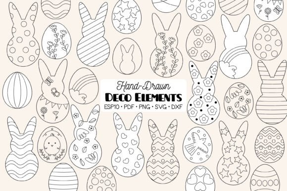 Easter Decorated Bunny Eggs Doodles Graphics and Illustrations