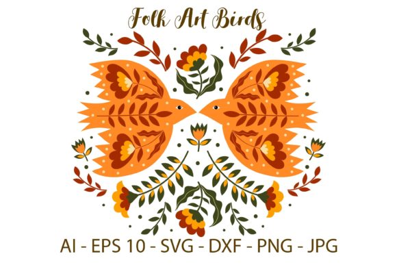 Folk Art Birds Composition Graphics and Illustrations Review