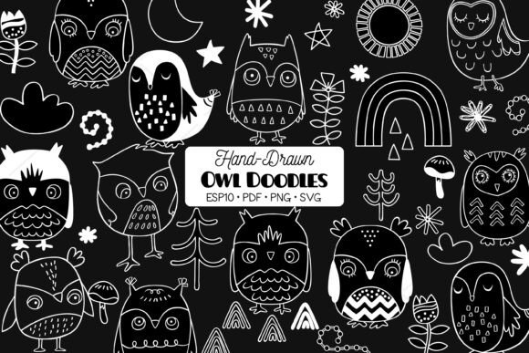 Owl White Doodle Rainbow, Moon, Flower Graphics and Illustrations Review