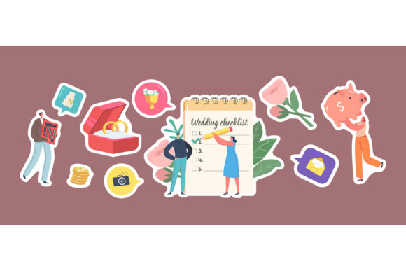 Set of Stickers Couple Planning Wedding Review